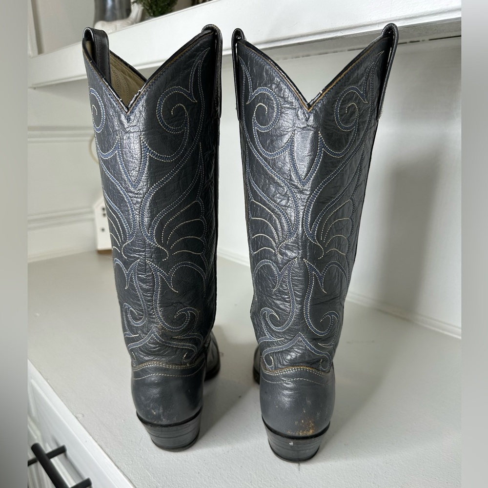 Vintage Dan Post Grey Leather Embroidered Cowboy Boots Women’s 7.5C - Picture 6 of 10